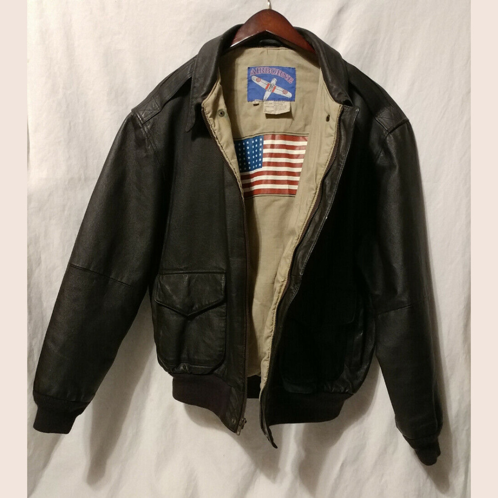AIRBORNE LEATHER JACKET Mens L -- Flight Biker